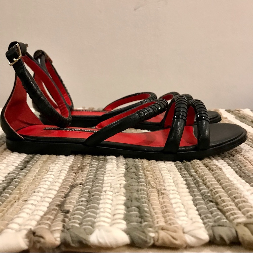 Charles Jourdan black leather ankle wrap sandals - Picture 11 of 15